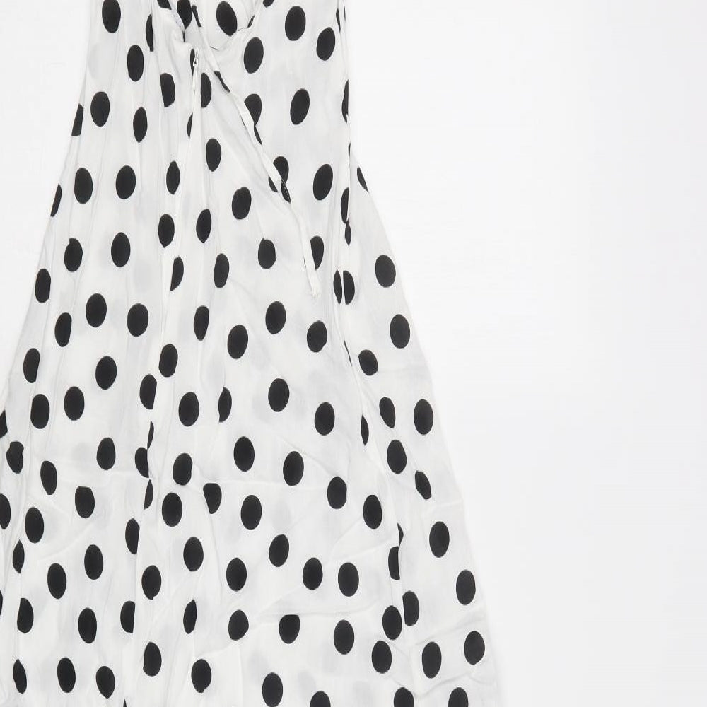 ASOS Womens White Polka Dot Viscose Maxi  Size 8  Halter Zip