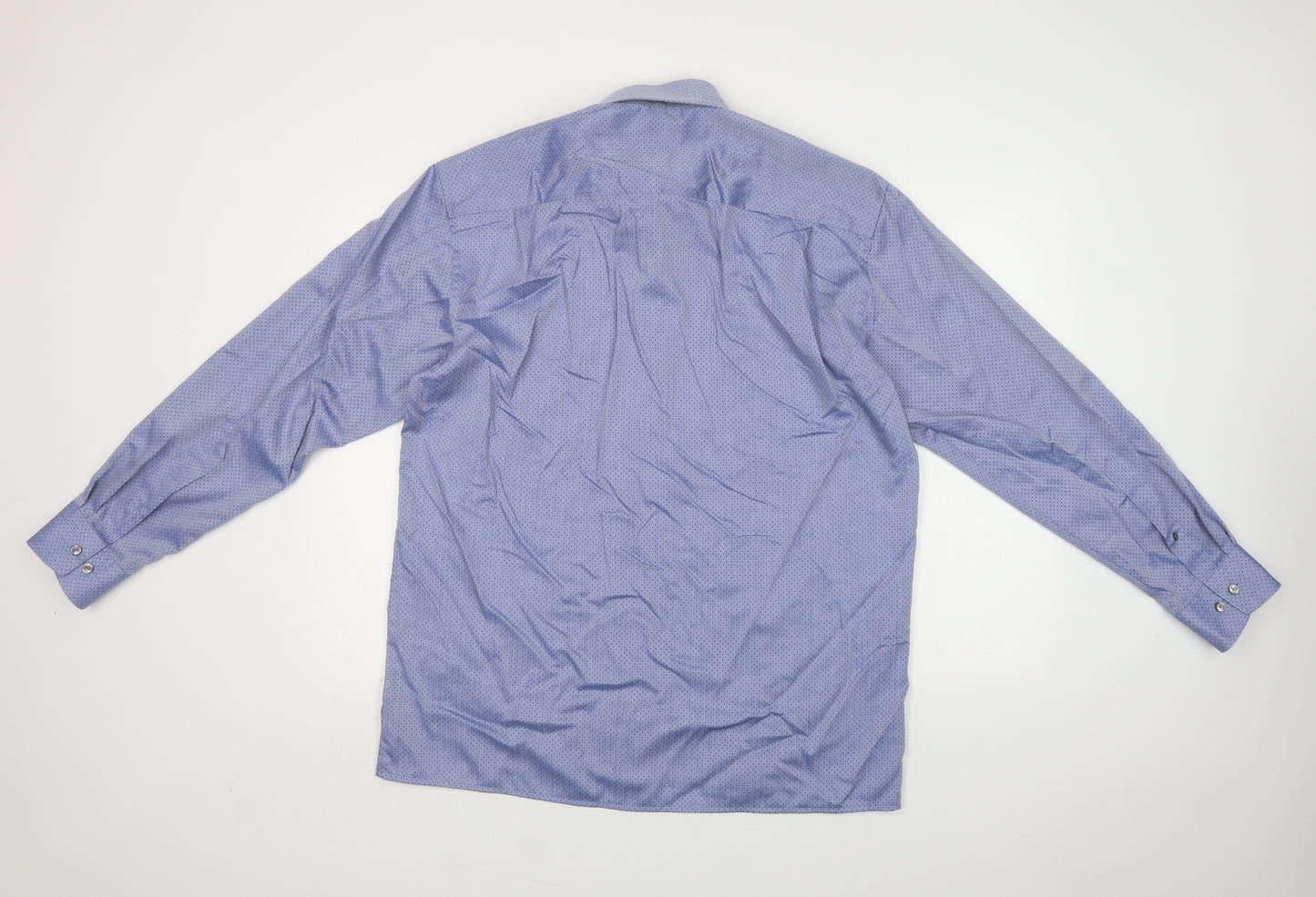 Olymp Mens Blue Polka Dot Cotton  Dress Shirt Size 16 Collared Button