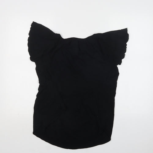 Lux Womens Black  Cotton Basic Blouse Size M Round Neck - Lace Detail