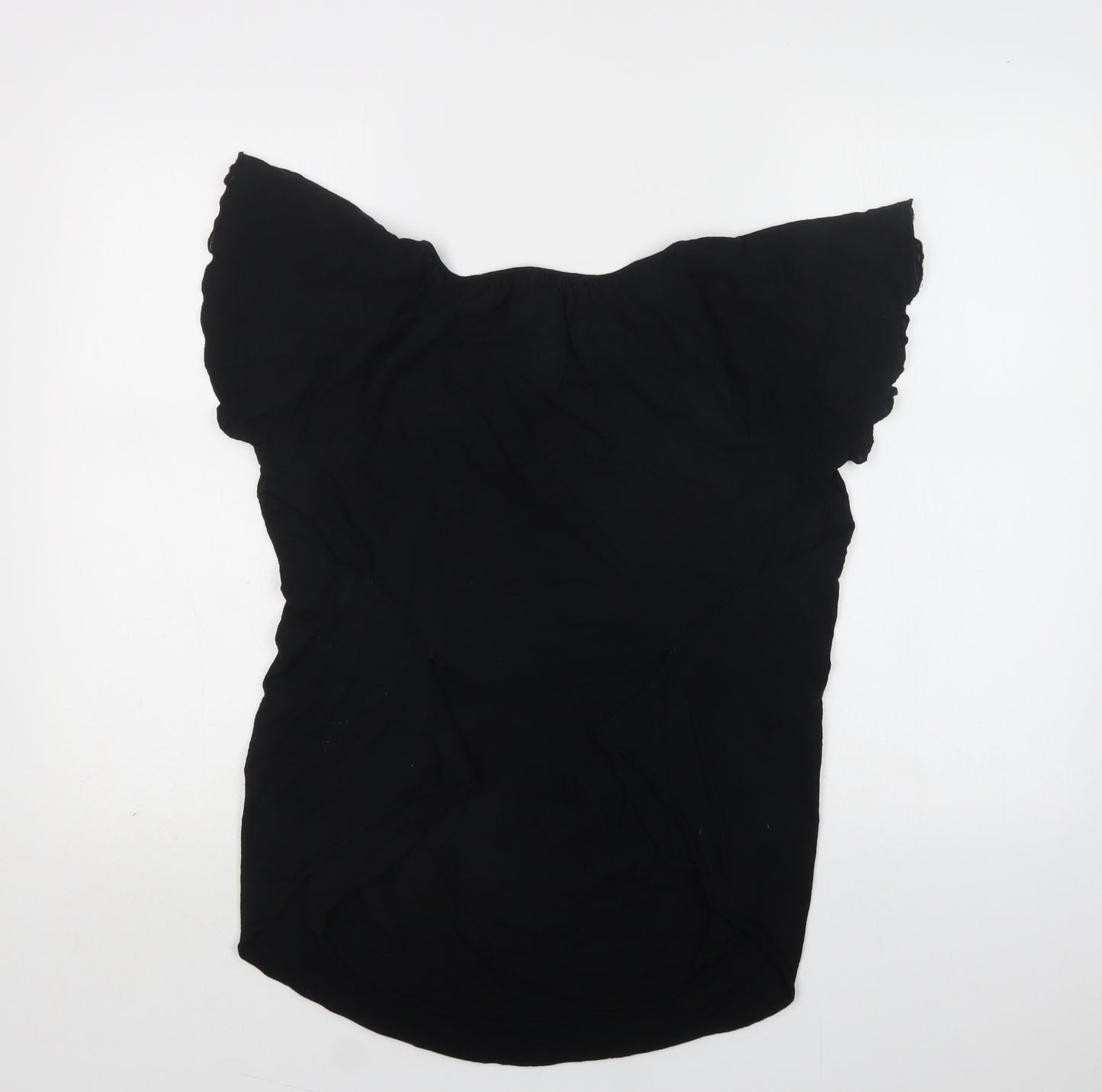 Lux Womens Black  Cotton Basic Blouse Size M Round Neck - Lace Detail