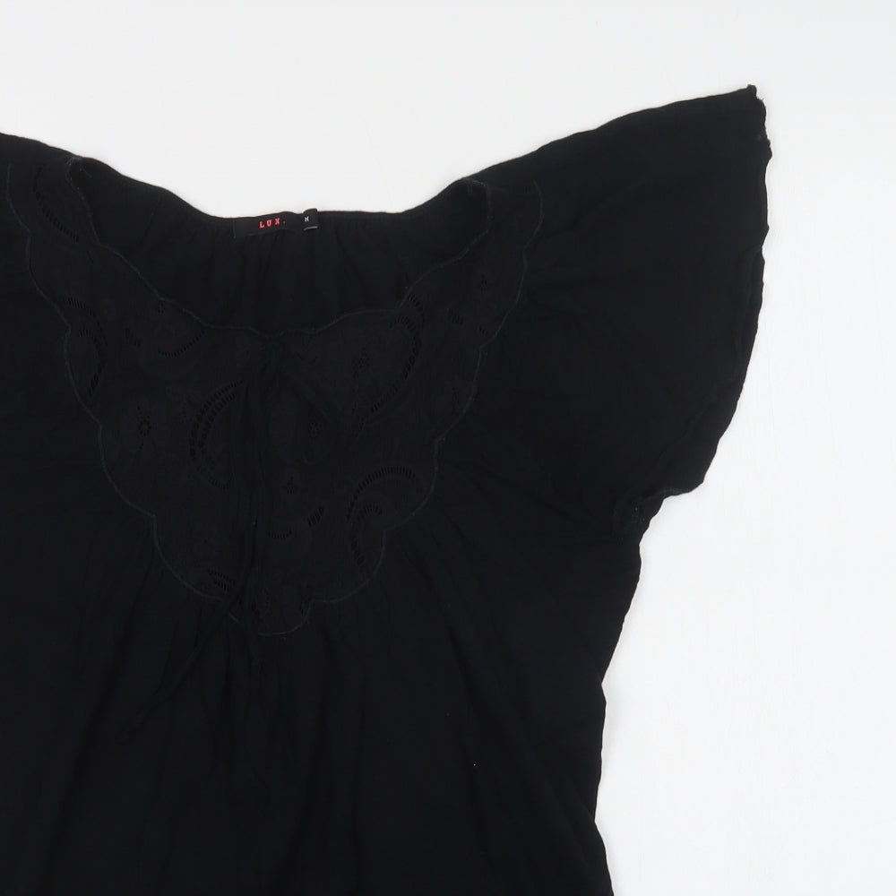 Lux Womens Black  Cotton Basic Blouse Size M Round Neck - Lace Detail
