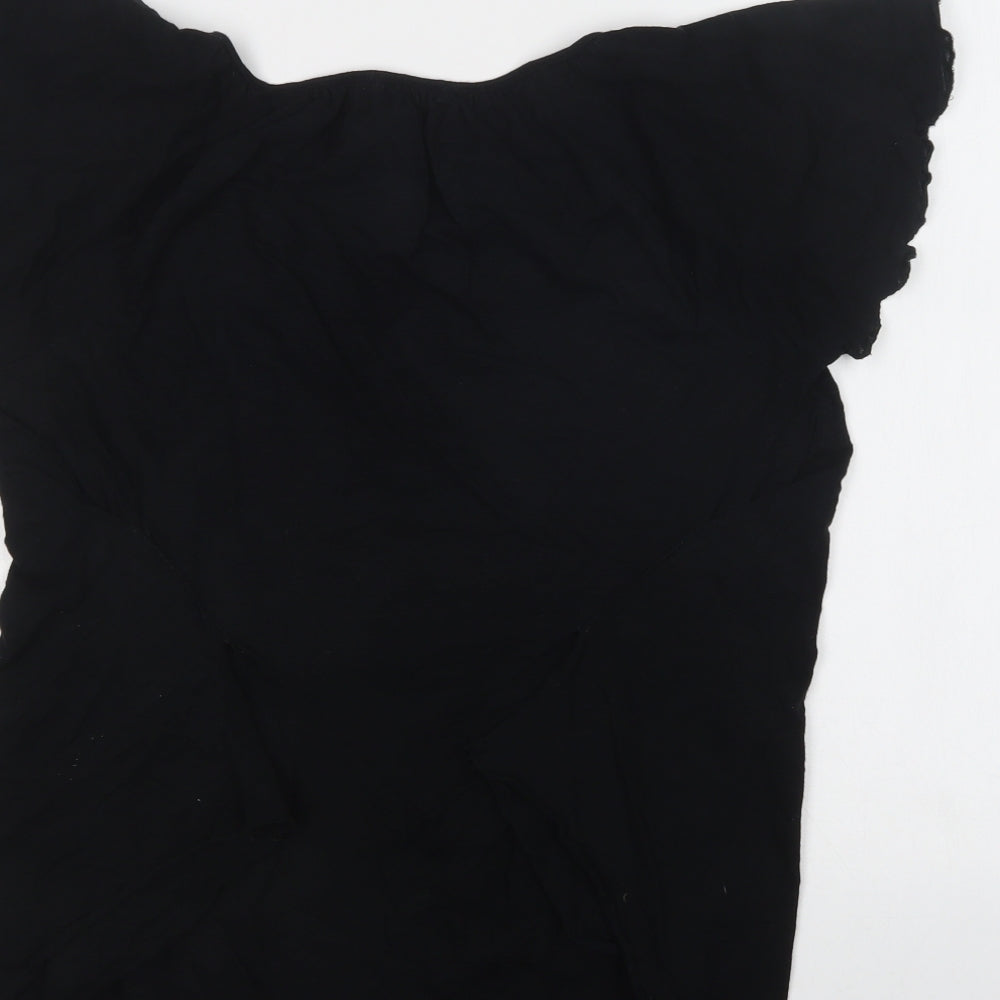 Lux Womens Black  Cotton Basic Blouse Size M Round Neck - Lace Detail