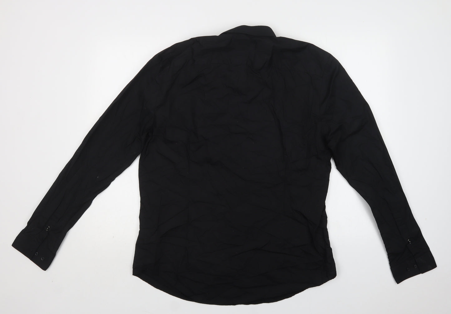 River Island Mens Black  Cotton  Dress Shirt Size XL Collared Button