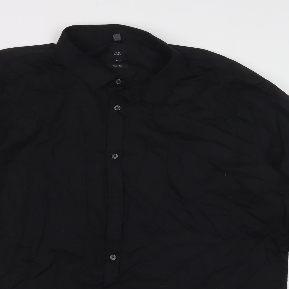River Island Mens Black  Cotton  Dress Shirt Size XL Collared Button