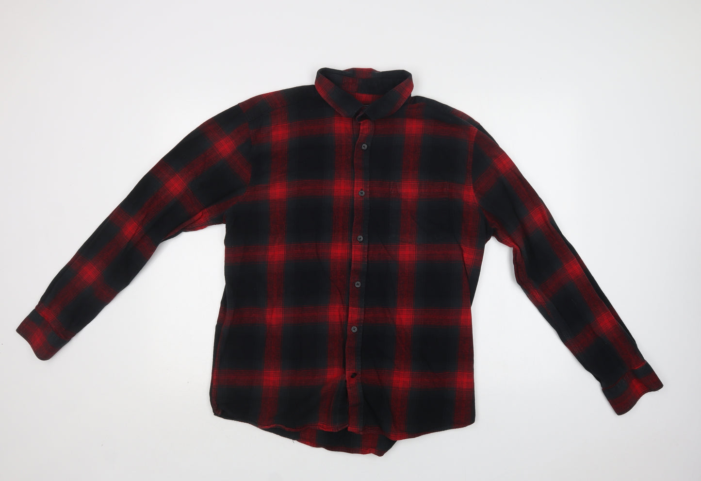 Peaocs Mens Red Check Cotton  Button-Up Size XL Collared Button