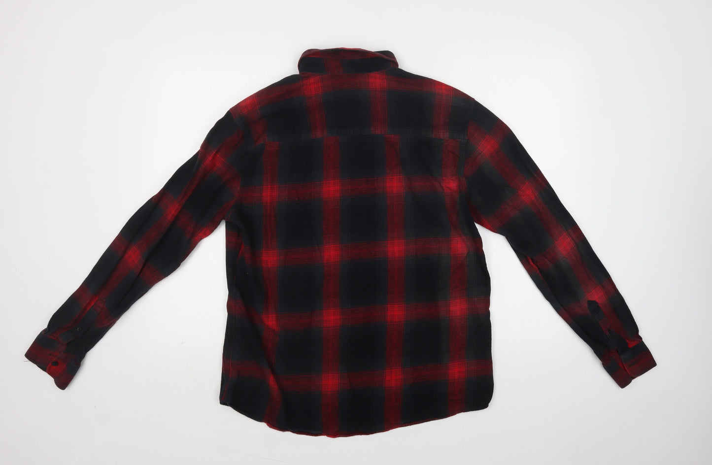 Peaocs Mens Red Check Cotton  Button-Up Size XL Collared Button