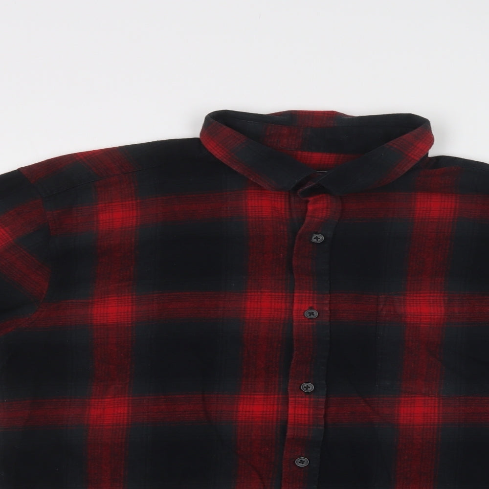 Peaocs Mens Red Check Cotton  Button-Up Size XL Collared Button