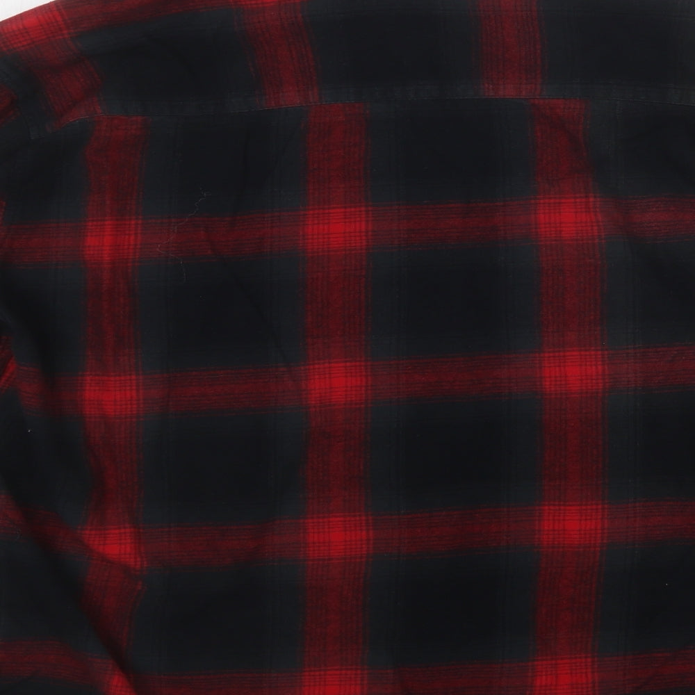 Peaocs Mens Red Check Cotton  Button-Up Size XL Collared Button