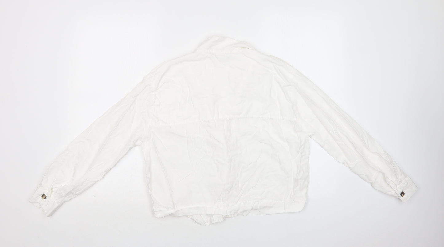 Zara Womens White  Lyocell Basic Button-Up Size L Collared