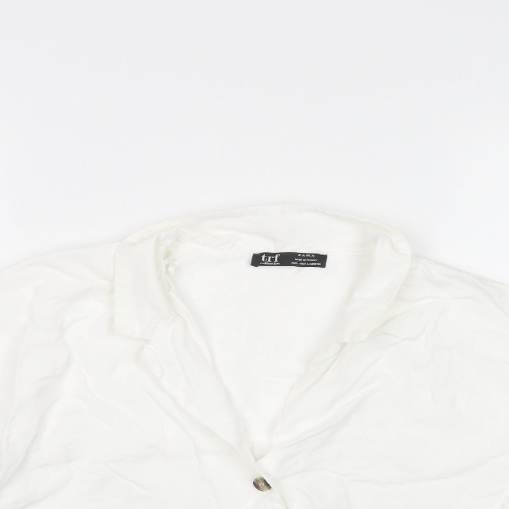 Zara Womens White  Lyocell Basic Button-Up Size L Collared
