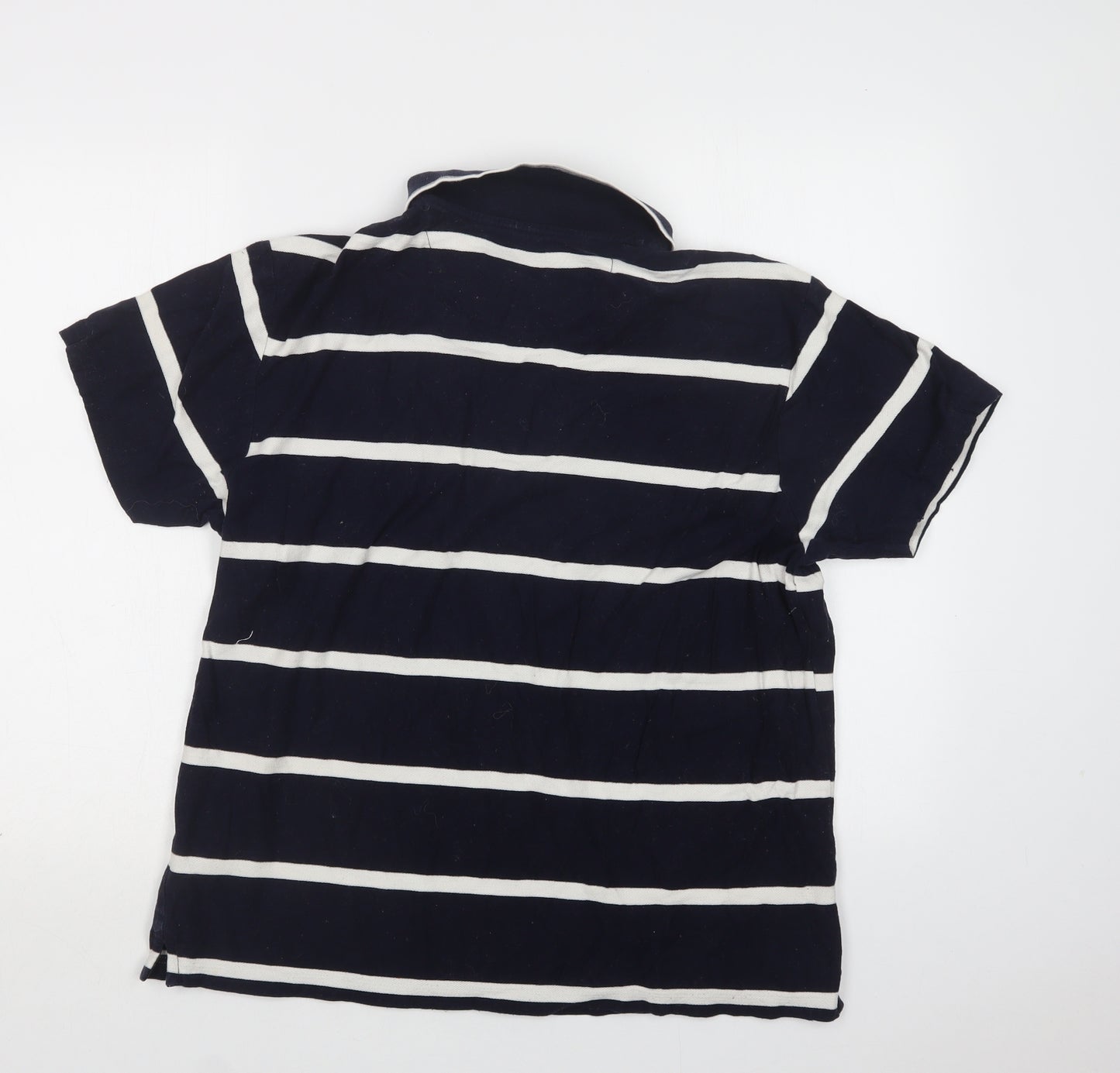M&S Mens Blue Striped Cotton  Polo Size L Collared Button
