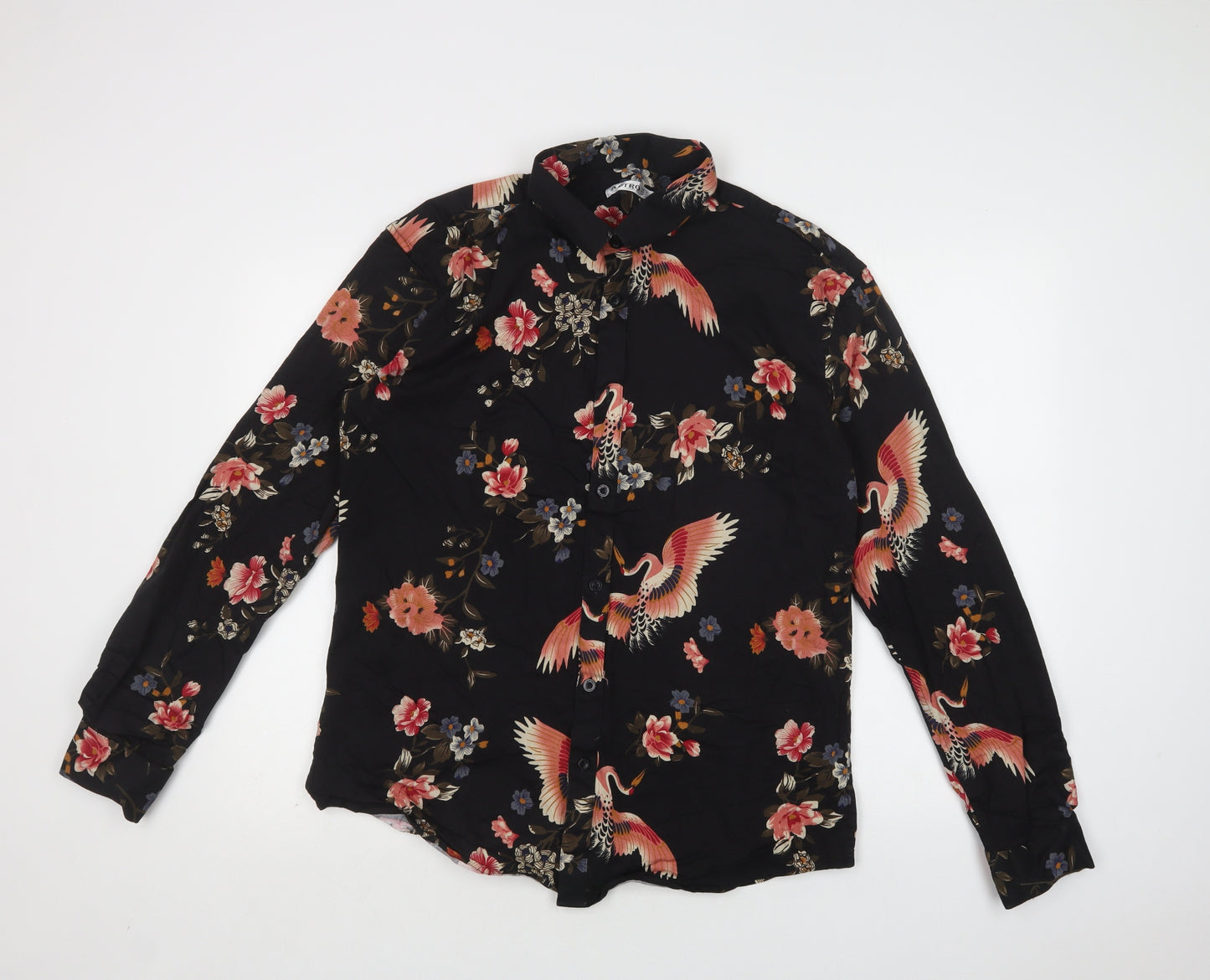 Aptro Mens Black Floral Cotton  Button-Up Size 3XL Collared Button
