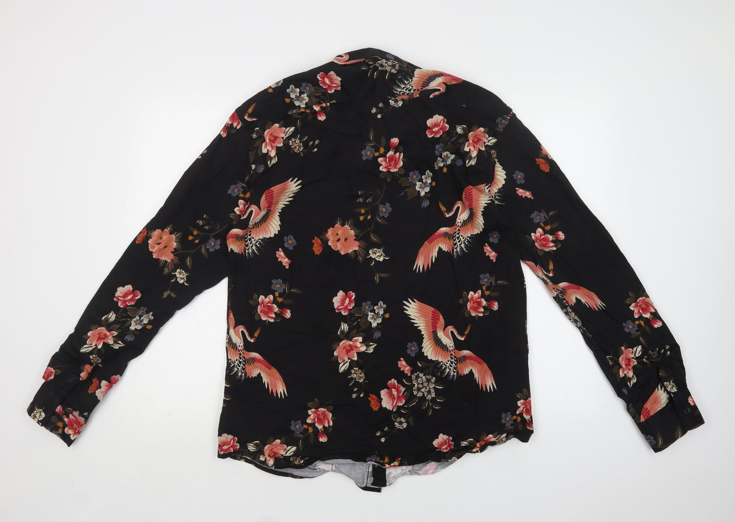 Aptro Mens Black Floral Cotton  Button-Up Size 3XL Collared Button