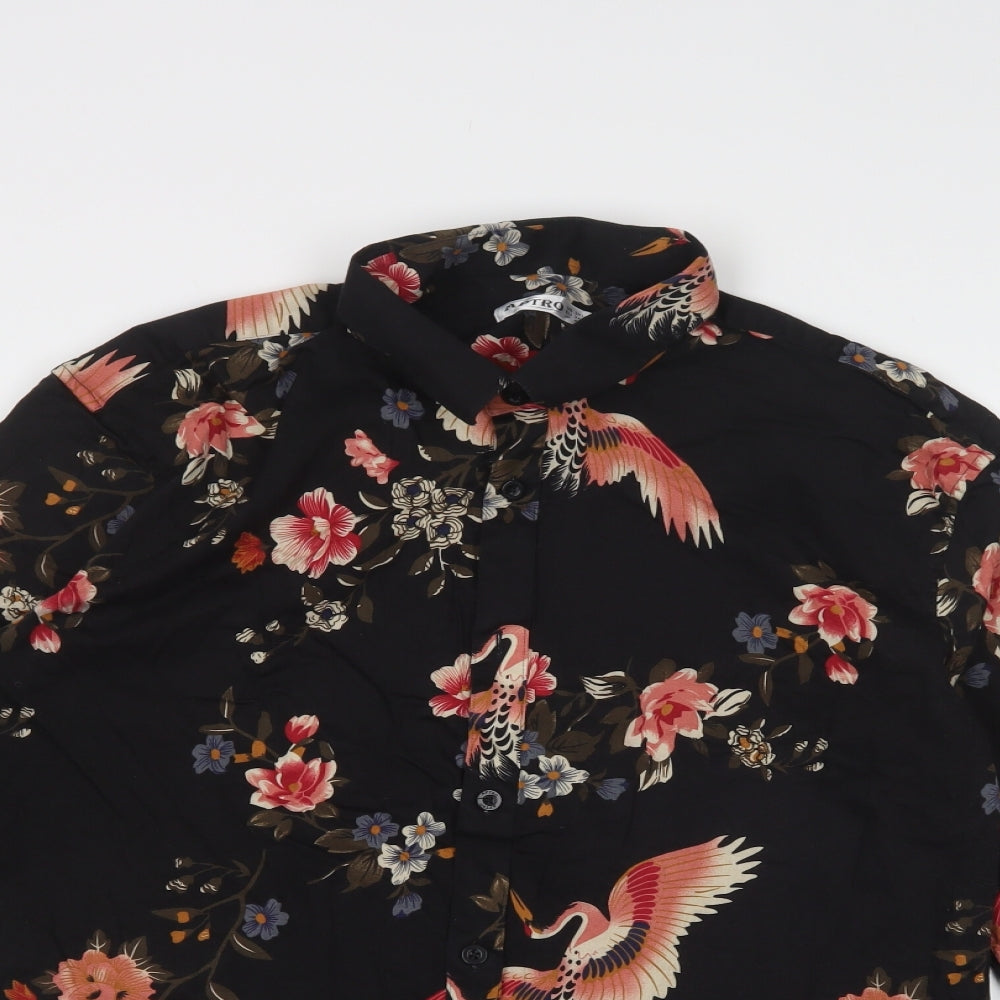 Aptro Mens Black Floral Cotton  Button-Up Size 3XL Collared Button