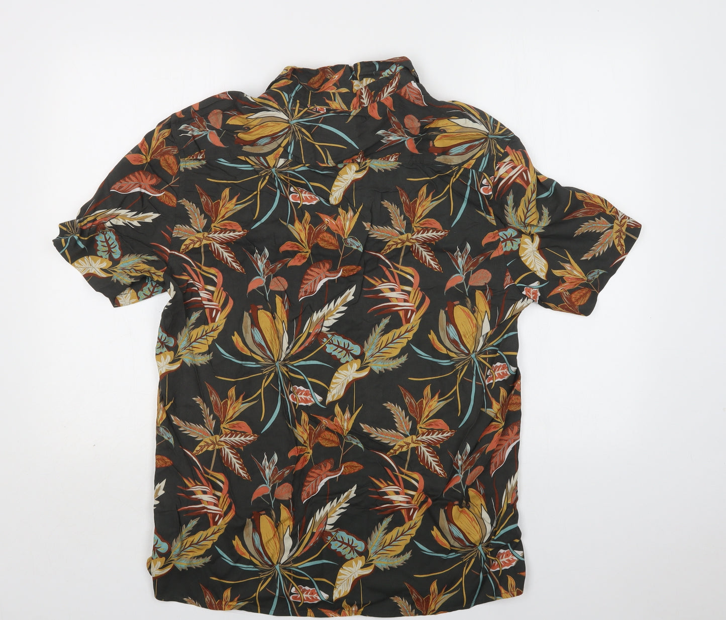 George Mens Green Floral Viscose  Button-Up Size L Collared Button