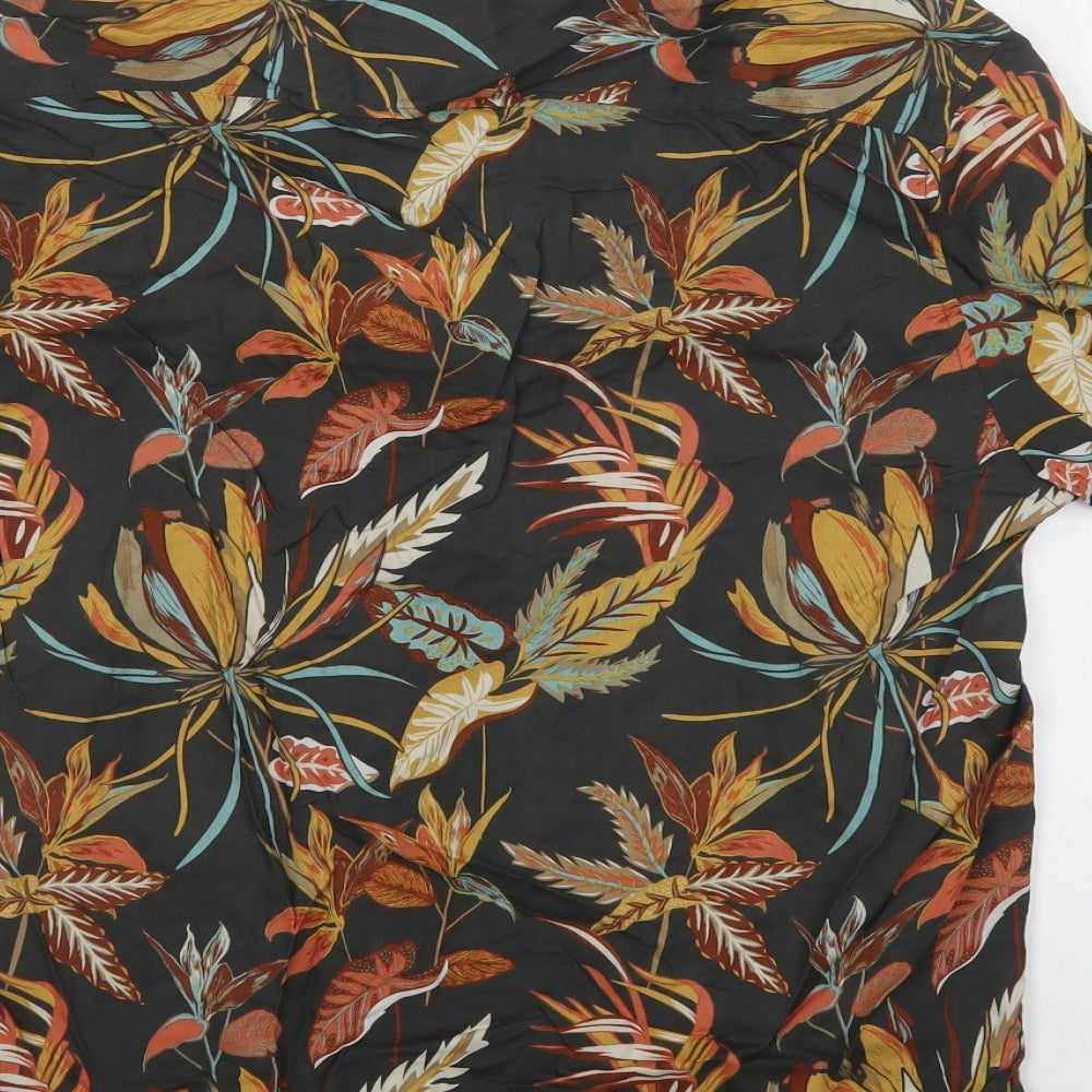 George Mens Green Floral Viscose  Button-Up Size L Collared Button