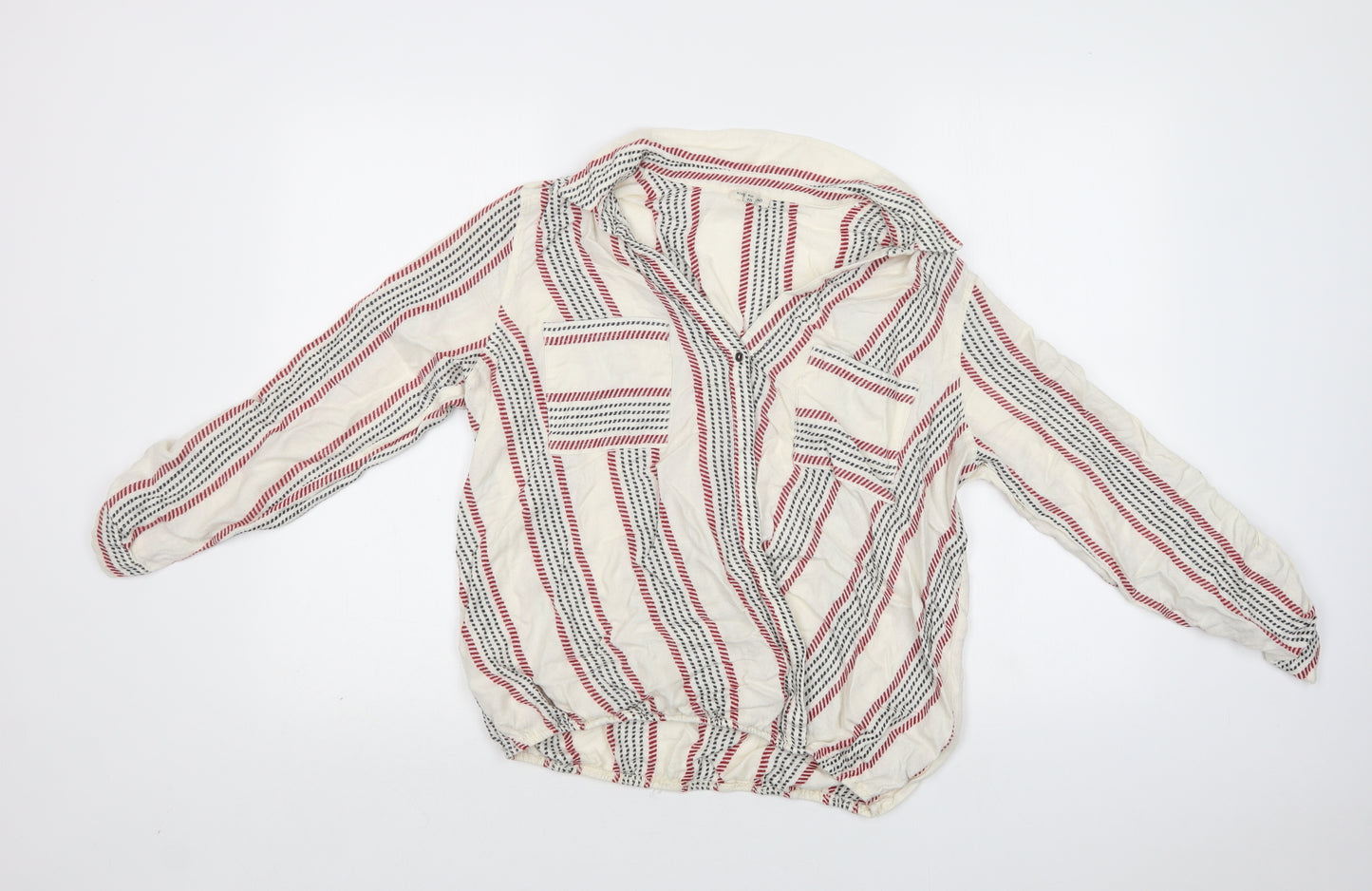 River Island Womens White Striped Viscose Basic Blouse Size 14 V-Neck