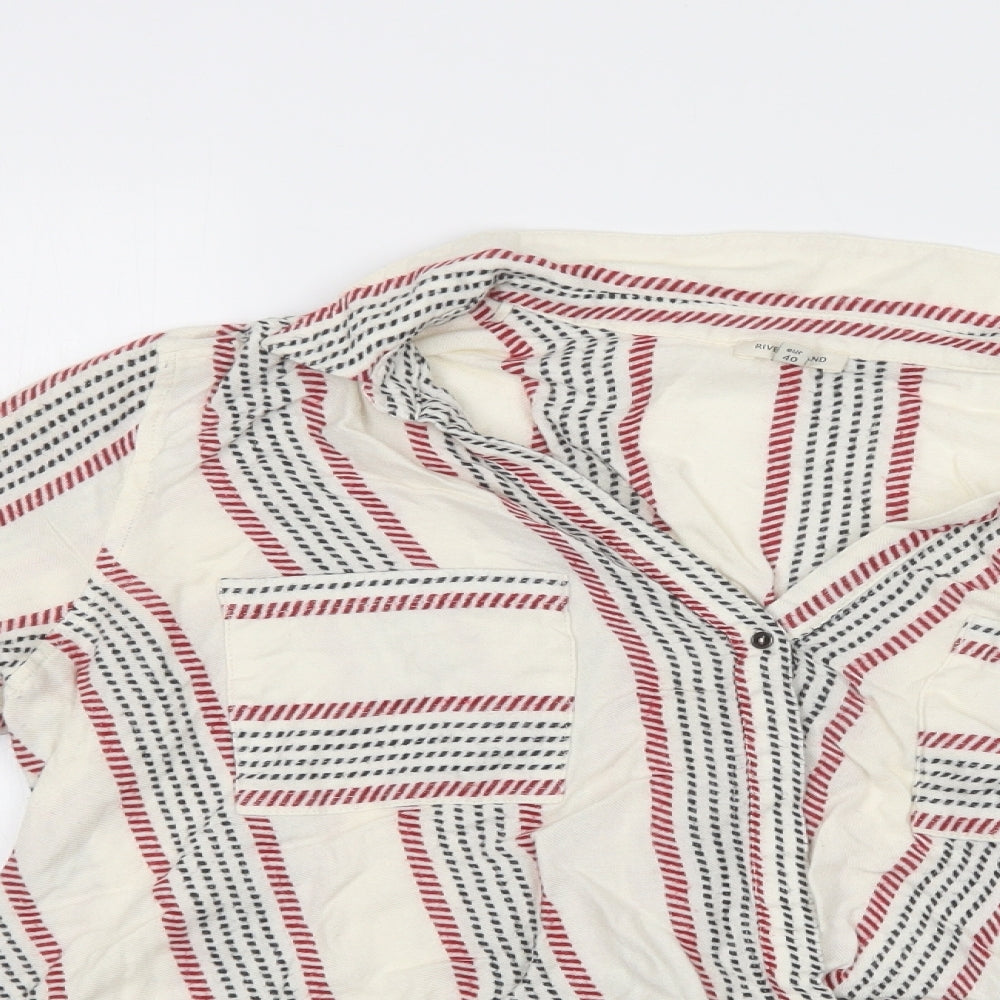 River Island Womens White Striped Viscose Basic Blouse Size 14 V-Neck