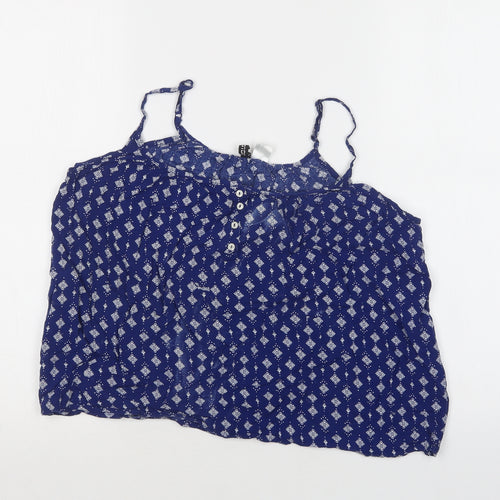 H&M Womens Blue Geometric Viscose Camisole Tank Size 10 Round Neck