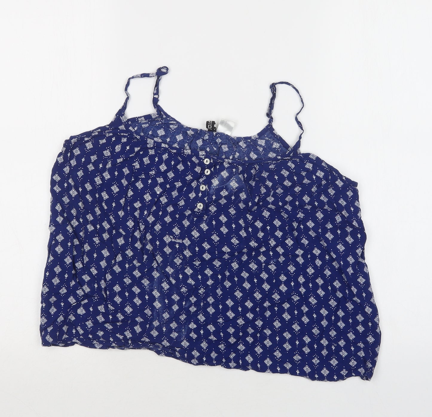 H&M Womens Blue Geometric Viscose Camisole Tank Size 10 Round Neck