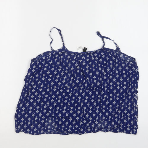 H&M Womens Blue Geometric Viscose Camisole Tank Size 10 Round Neck