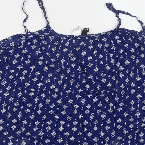 H&M Womens Blue Geometric Viscose Camisole Tank Size 10 Round Neck