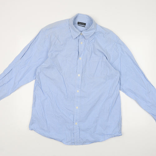 Lee Cooper Mens Blue Check Cotton  Button-Up Size L Collared Button