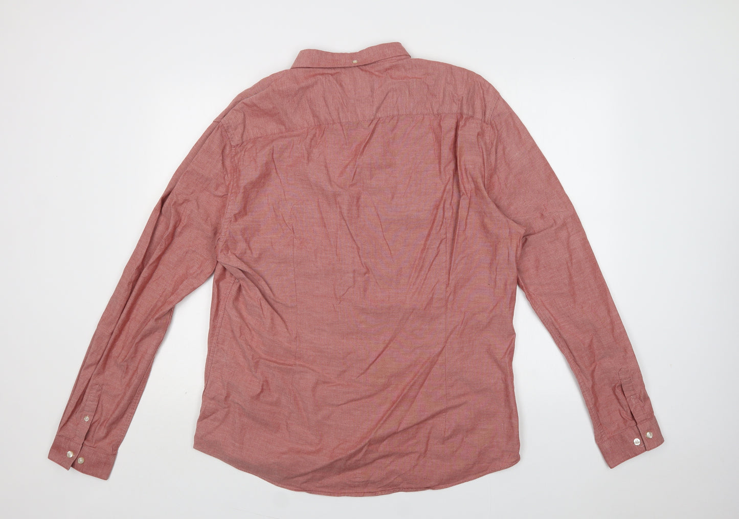 River Island Mens Pink  Cotton  Dress Shirt Size 2XL Collared Button