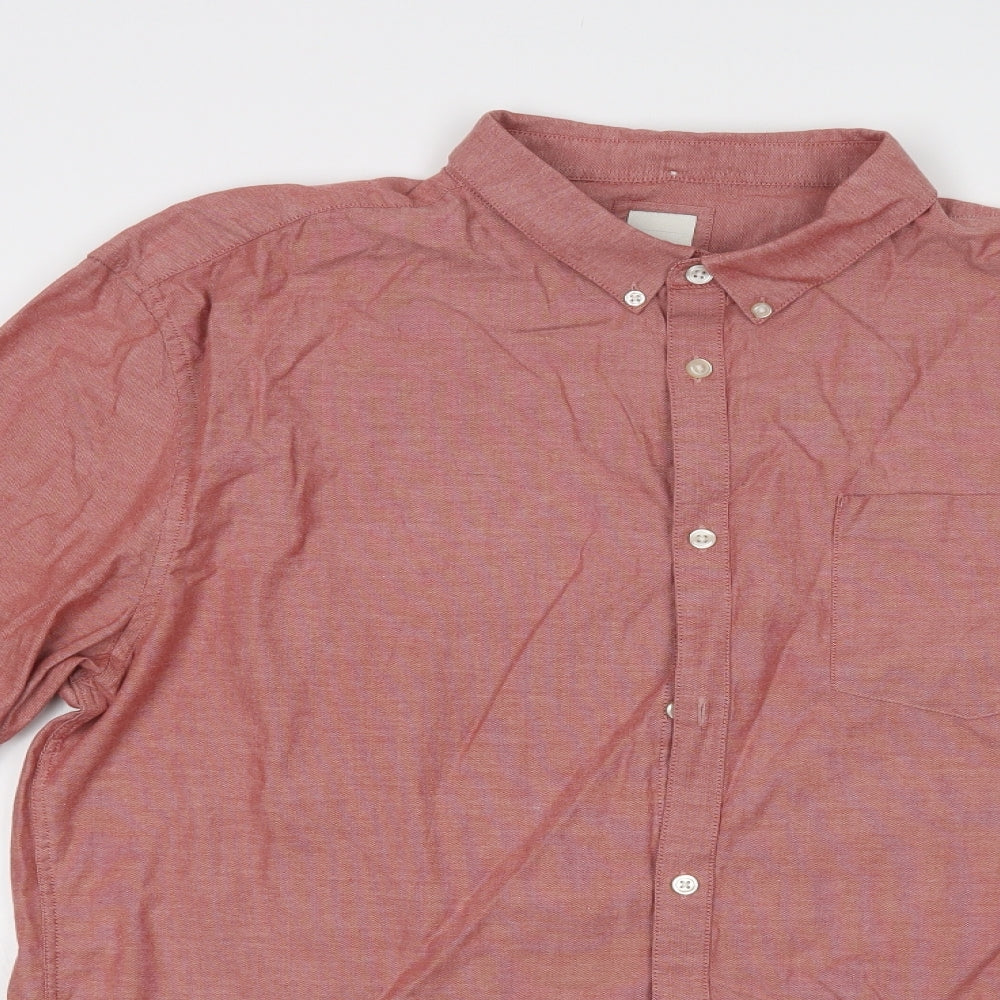 River Island Mens Pink  Cotton  Dress Shirt Size 2XL Collared Button