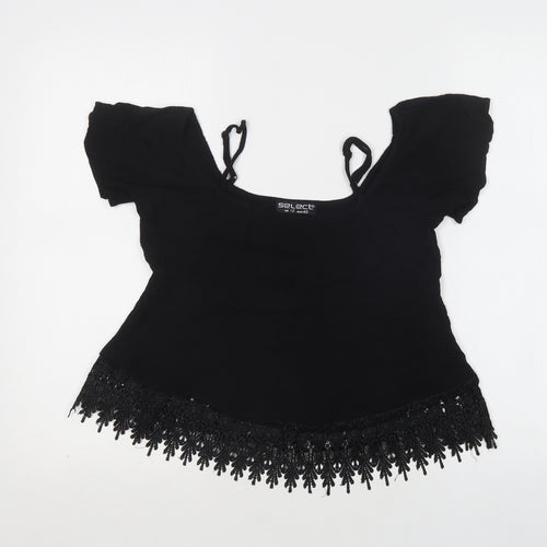 Select Womens Black  Polyester Basic Blouse Size 12 Square Neck - Lace Detail