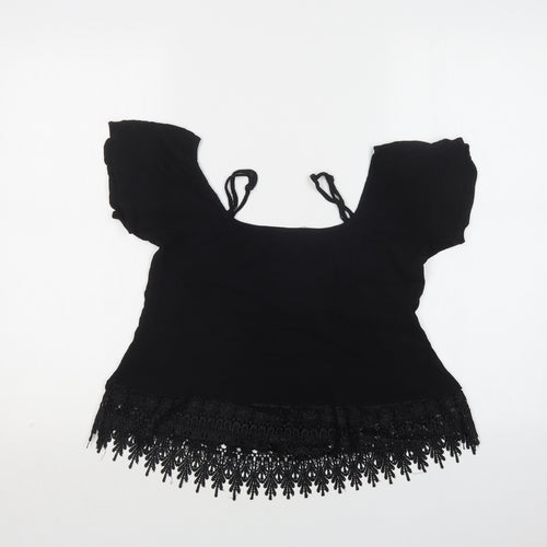 Select Womens Black  Polyester Basic Blouse Size 12 Square Neck - Lace Detail