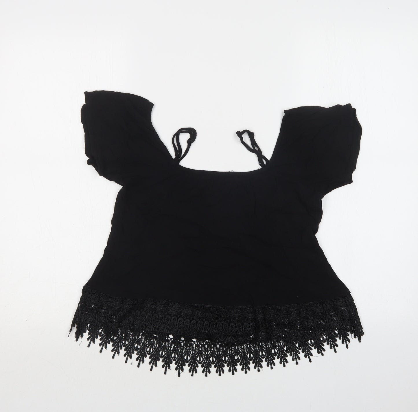 Select Womens Black  Polyester Basic Blouse Size 12 Square Neck - Lace Detail