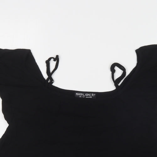 Select Womens Black  Polyester Basic Blouse Size 12 Square Neck - Lace Detail