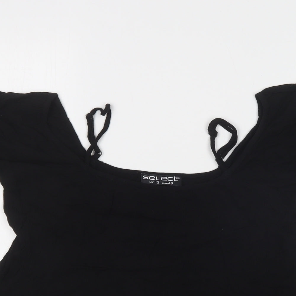 Select Womens Black  Polyester Basic Blouse Size 12 Square Neck - Lace Detail