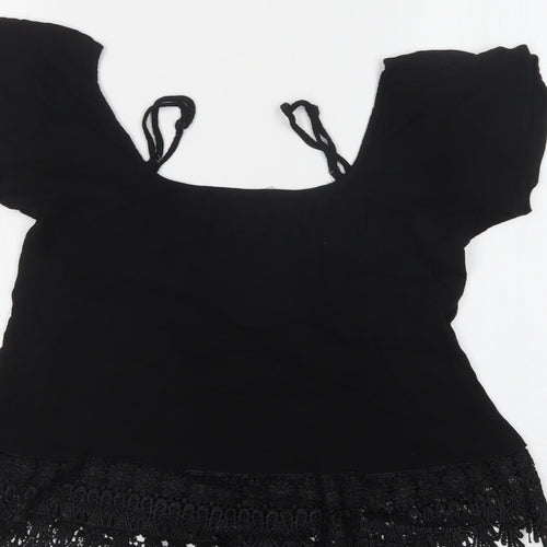 Select Womens Black  Polyester Basic Blouse Size 12 Square Neck - Lace Detail