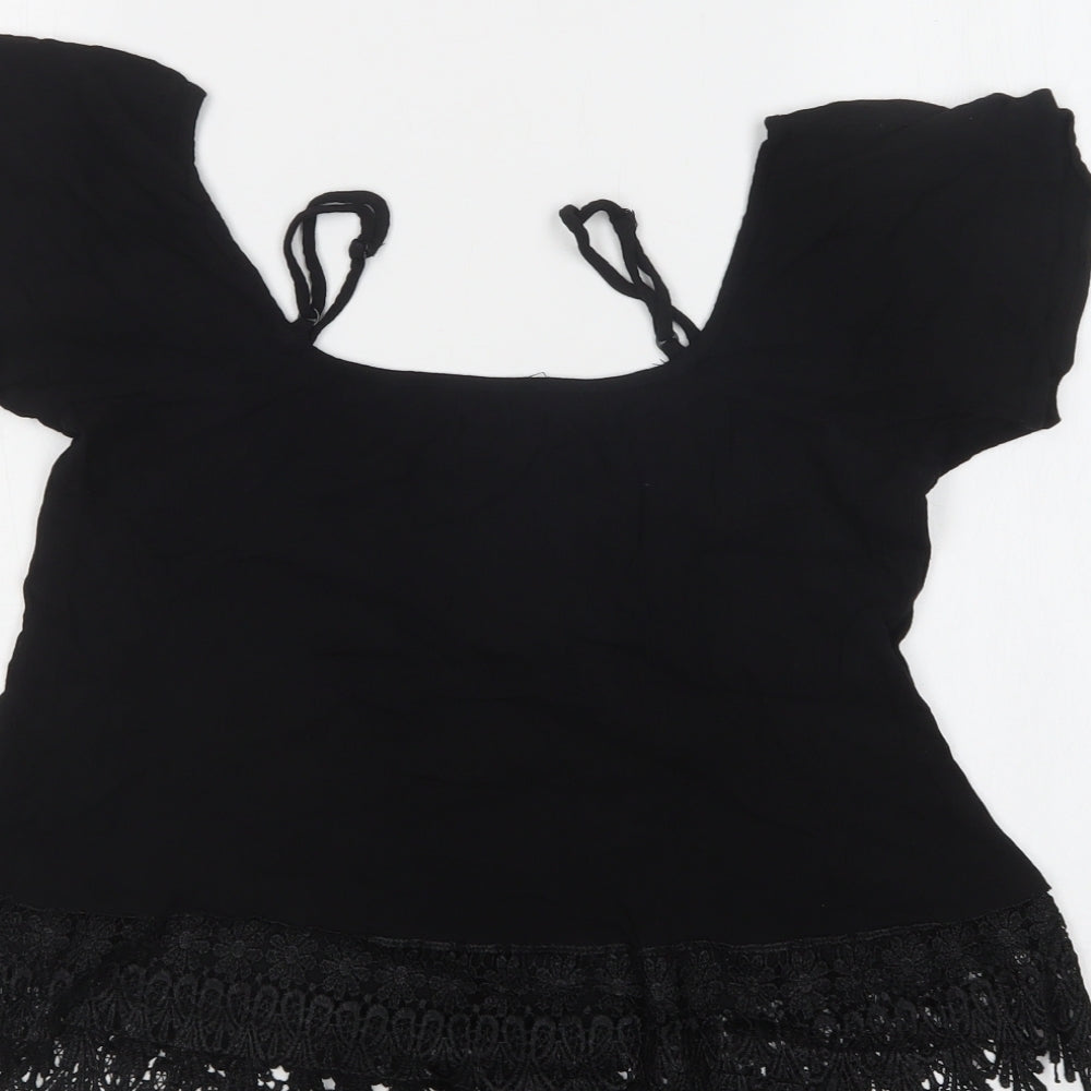 Select Womens Black  Polyester Basic Blouse Size 12 Square Neck - Lace Detail