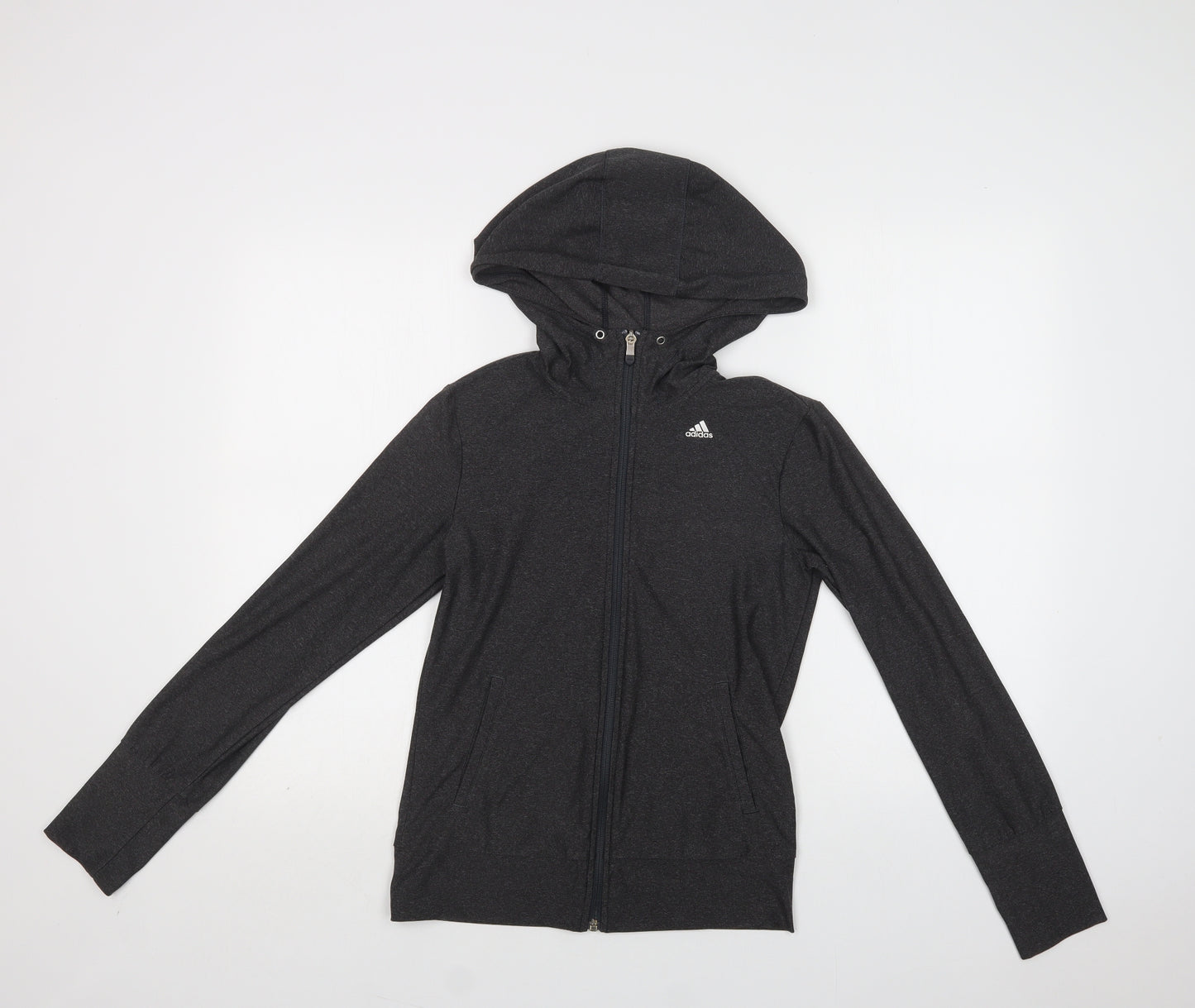 adidas Womens Grey  Polyester Full Zip Hoodie Size XS  Zip