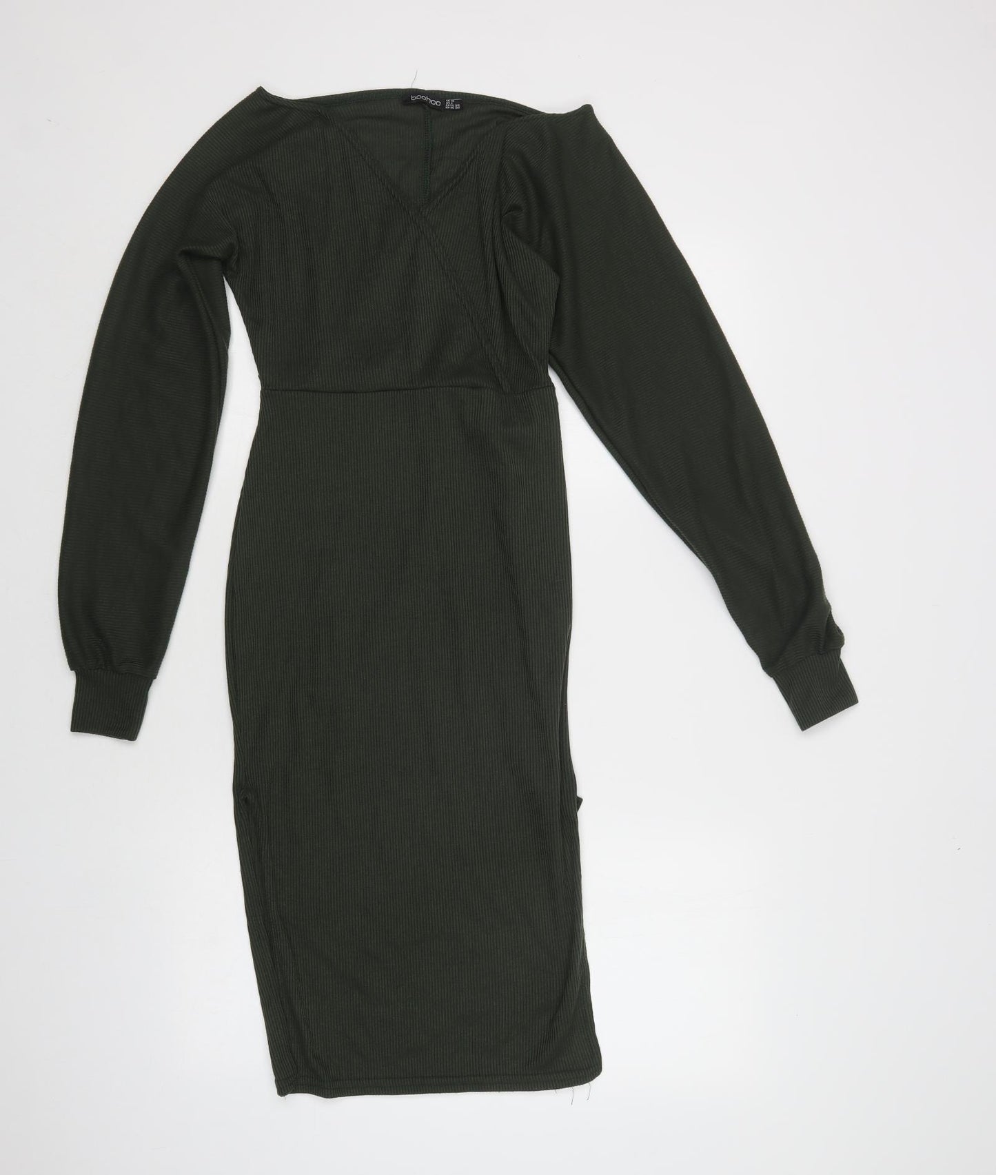 Boohoo Womens Green  Polyester Bodycon  Size 10  V-Neck