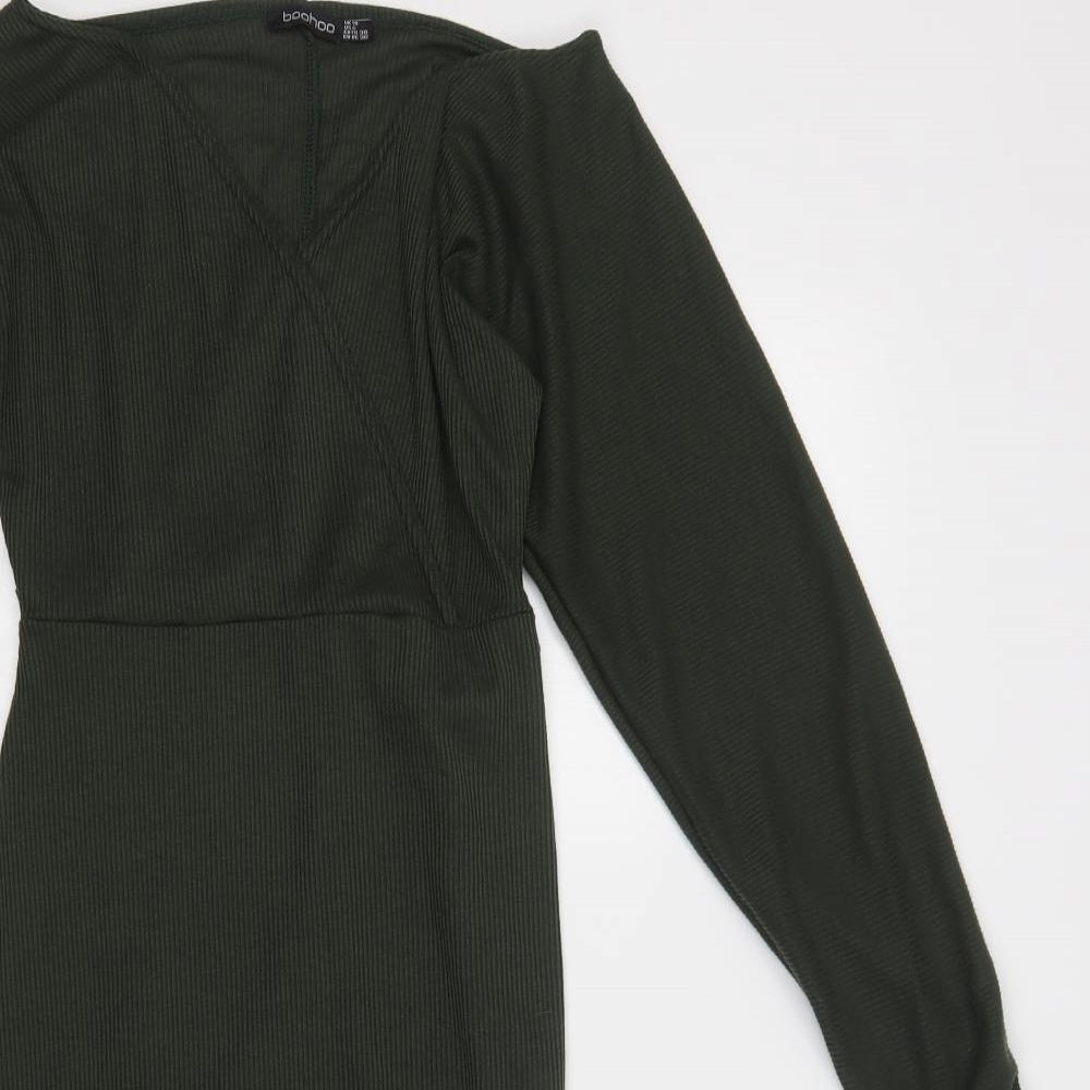 Boohoo Womens Green  Polyester Bodycon  Size 10  V-Neck