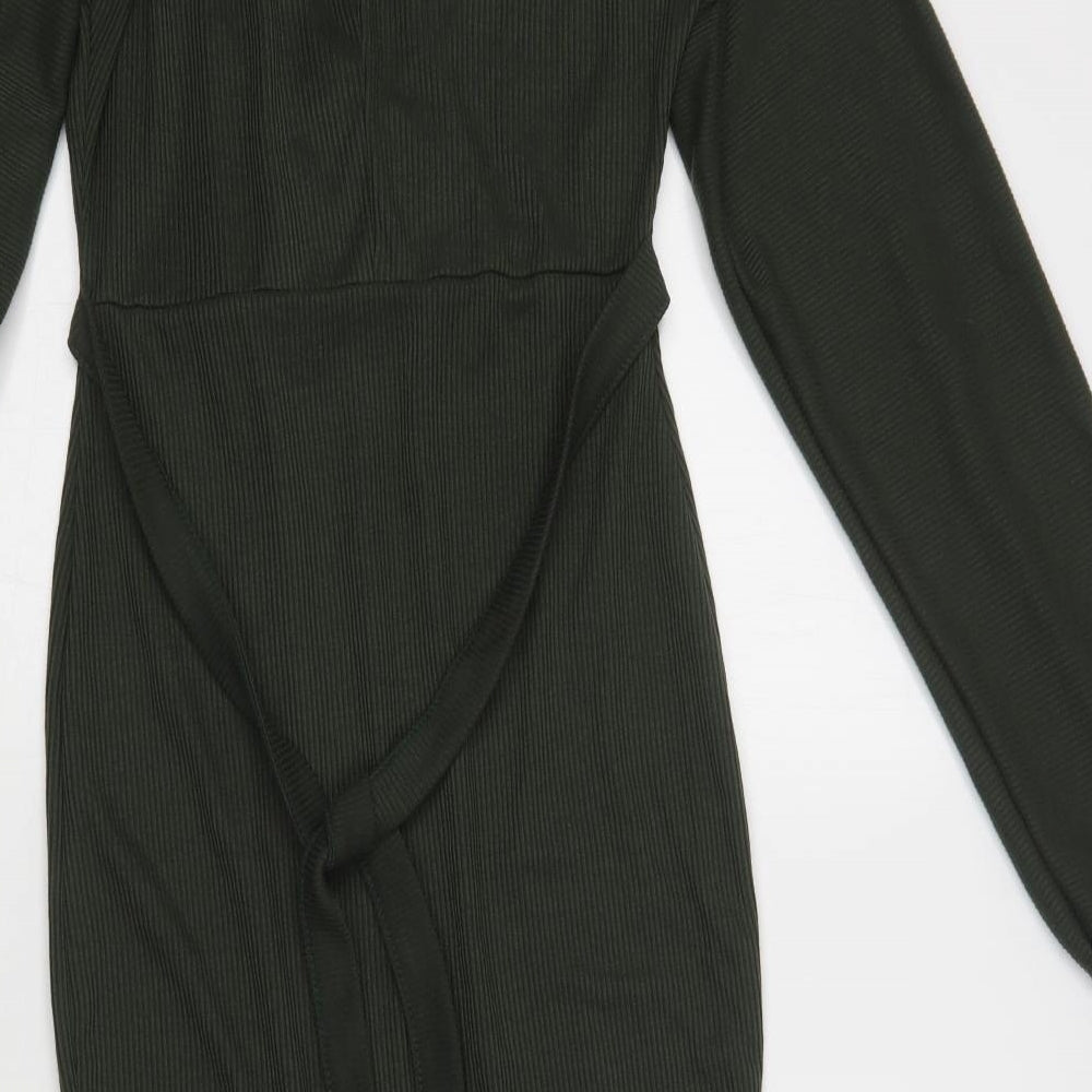 Boohoo Womens Green  Polyester Bodycon  Size 10  V-Neck