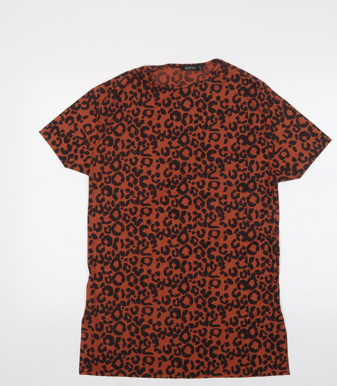 Boohoo Womens Brown Animal Print Polyester Basic Blouse Size 10 Crew Neck