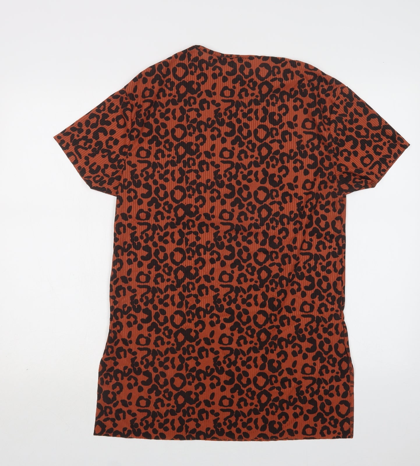 Boohoo Womens Brown Animal Print Polyester Basic Blouse Size 10 Crew Neck