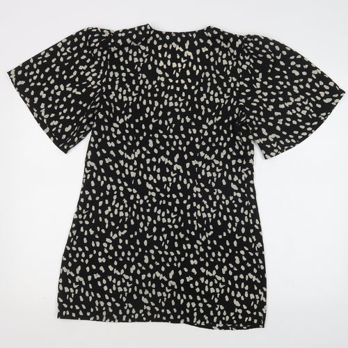 Boohoo Womens Black Animal Print Polyester Basic Blouse Size 10 Scoop Neck