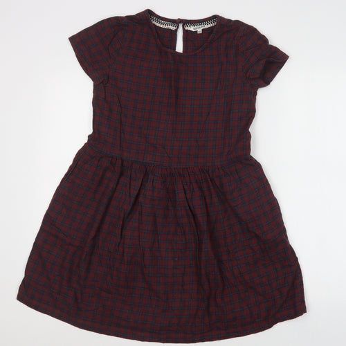 SoulCal & Co Womens Purple Check Cotton Fit & Flare  Size XS  Crew Neck Button