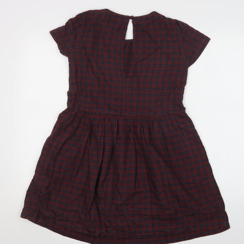 SoulCal & Co Womens Purple Check Cotton Fit & Flare  Size XS  Crew Neck Button
