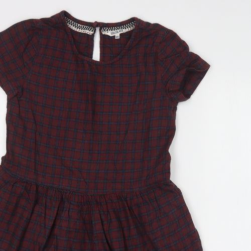 SoulCal & Co Womens Purple Check Cotton Fit & Flare  Size XS  Crew Neck Button