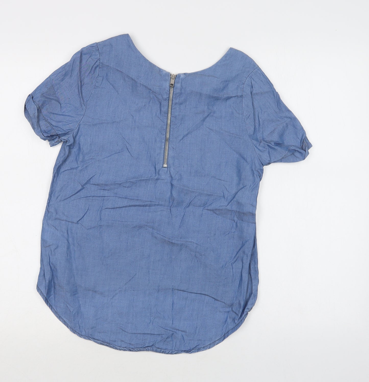 Primark Womens Blue  Lyocell Basic Blouse Size 8 Round Neck