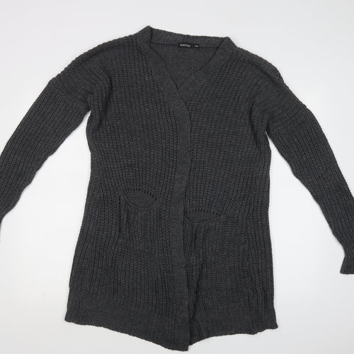 Boohoo Womens Grey V-Neck  Acrylic Cardigan Jumper Size L