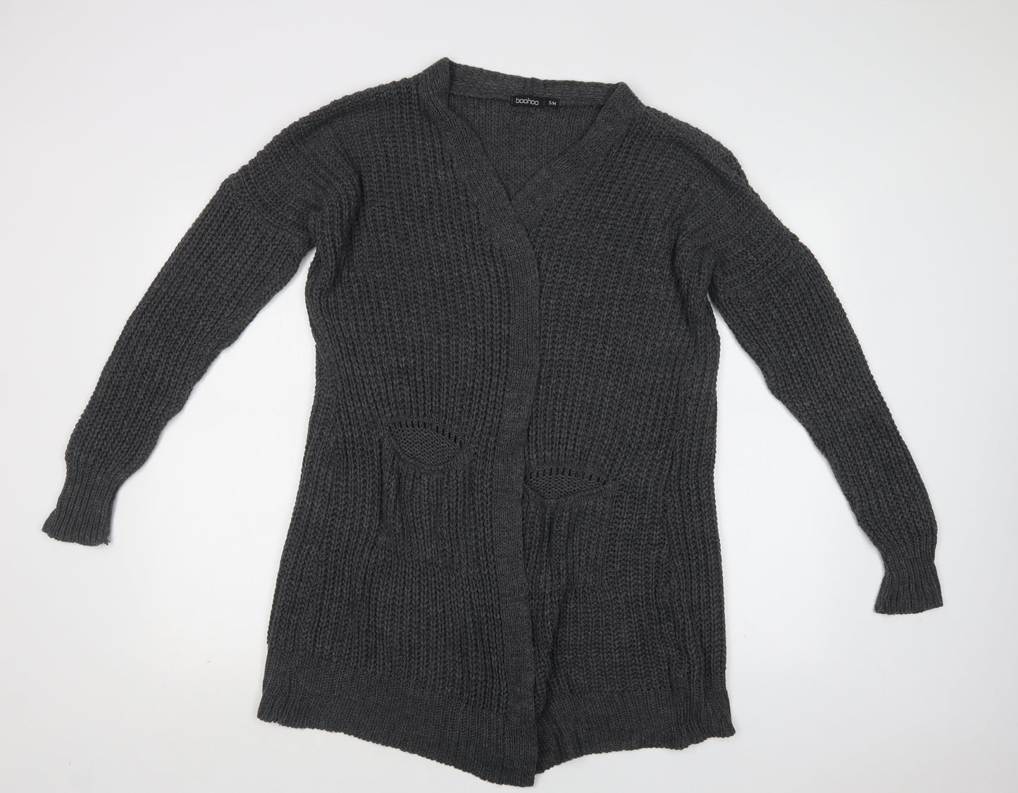 Boohoo Womens Grey V-Neck  Acrylic Cardigan Jumper Size L