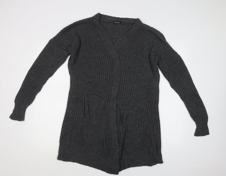 Boohoo Womens Grey V-Neck  Acrylic Cardigan Jumper Size L